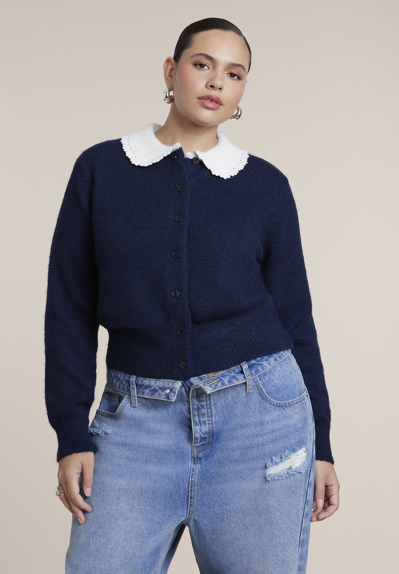 Pointelle Collar Cardigan