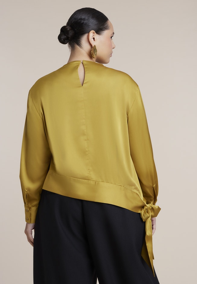 Draped Satin Waist-Tie Blouse image number 1