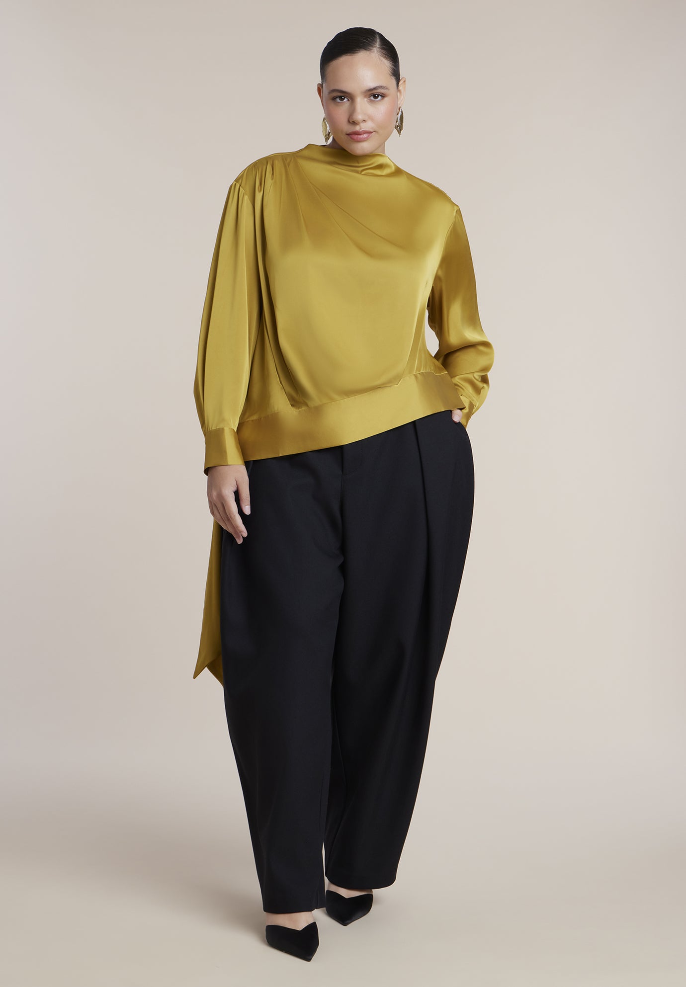 Draped Satin Waist-Tie Blouse image number 2