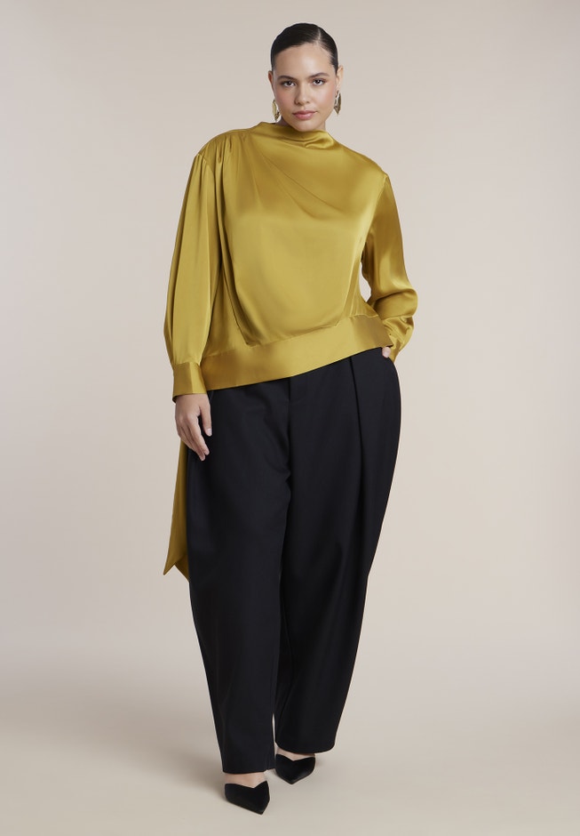 Draped Satin Waist-Tie Blouse image number 2
