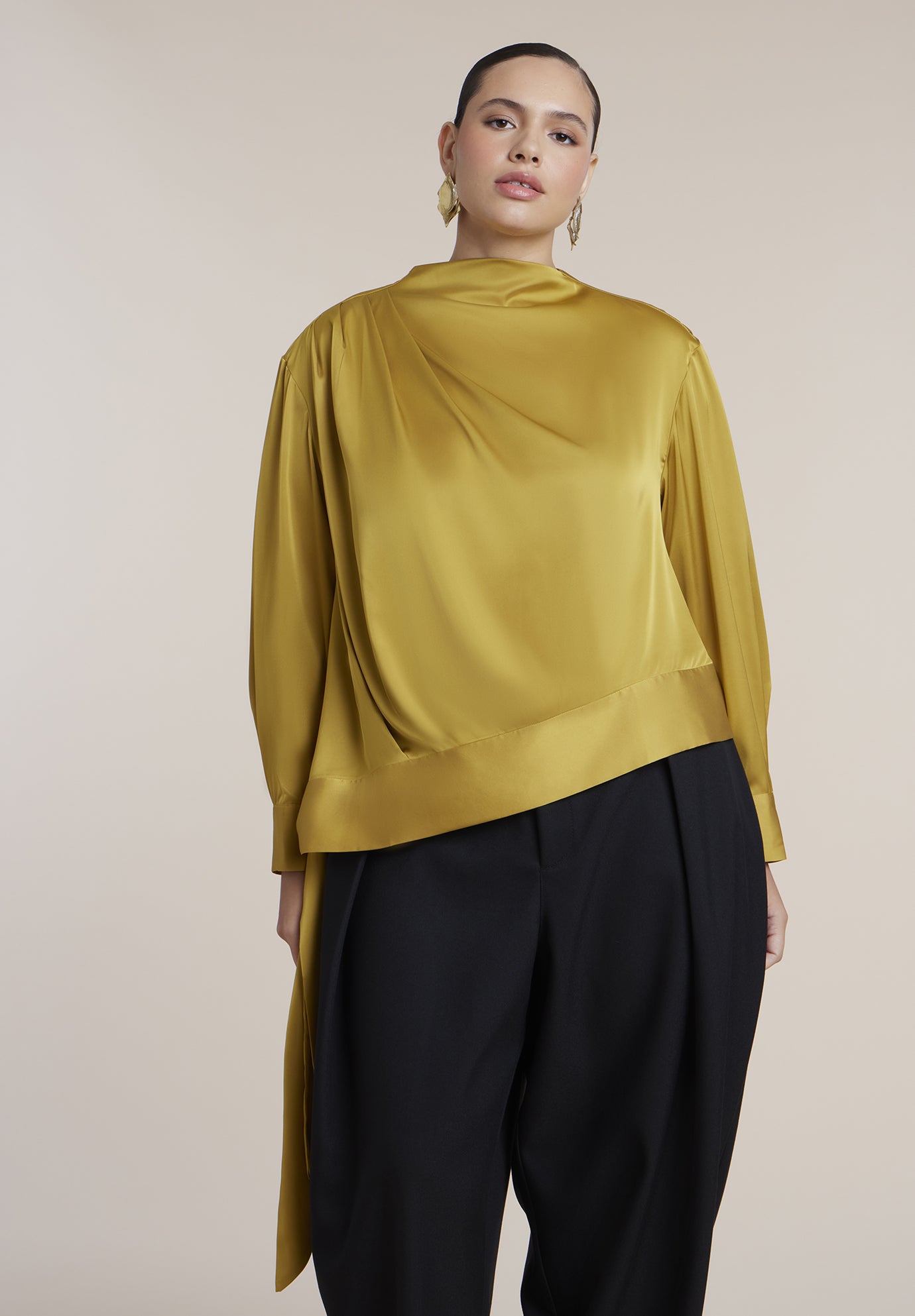 Draped Satin Waist-Tie Blouse image number 0