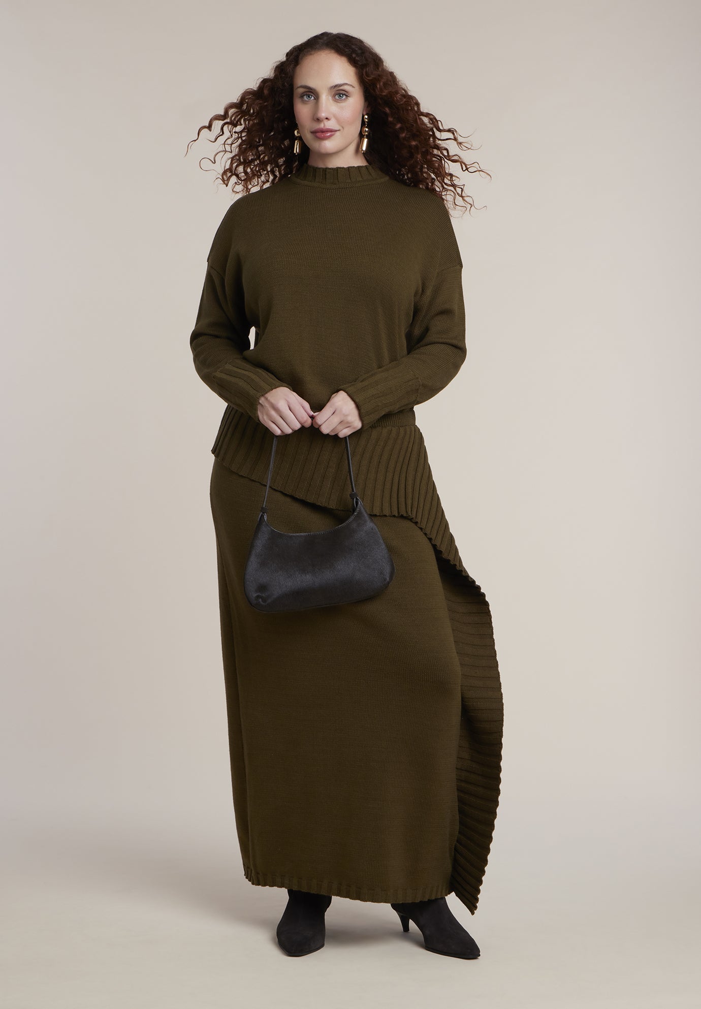 Foldover Skirt Sweater Midi Dress