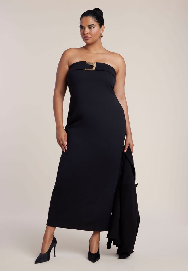 Buckle Detail Strapless Knit Maxi Dress image number 3