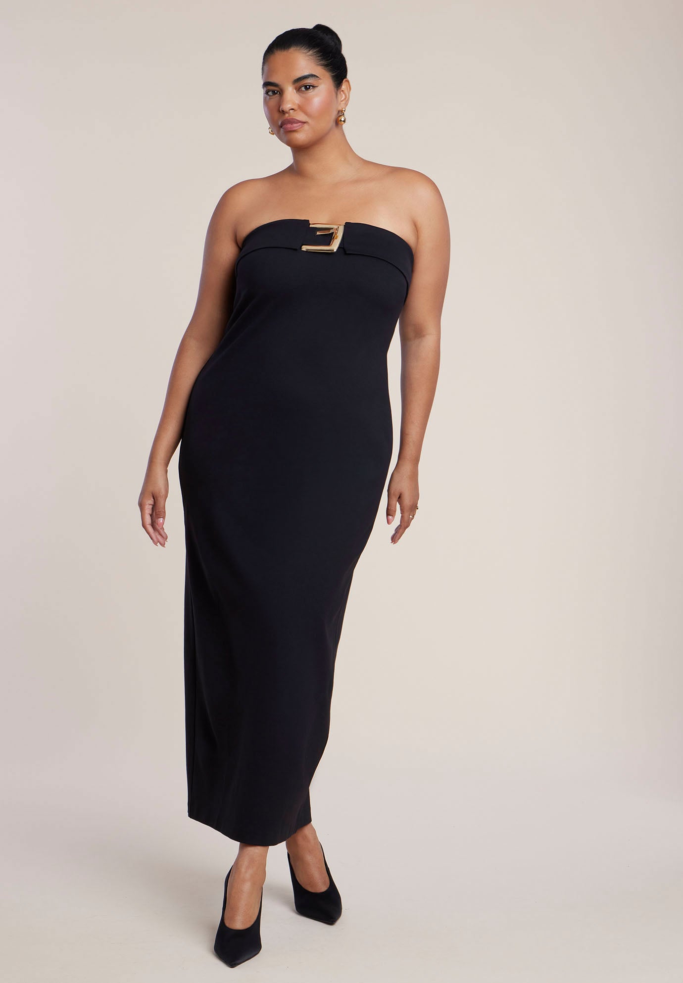 Buckle Detail Strapless Knit Maxi Dress image number 0