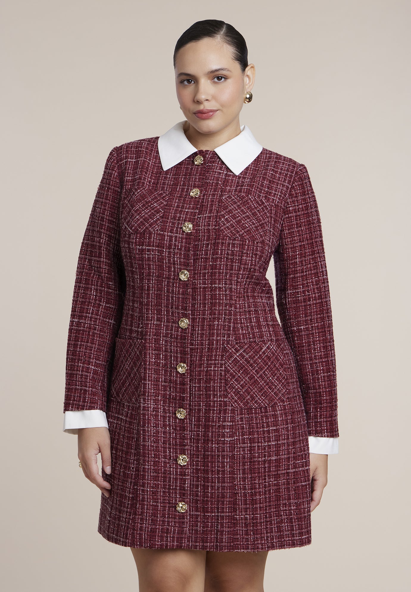 Tweed Twofer Mini Shirt Dress image number 2