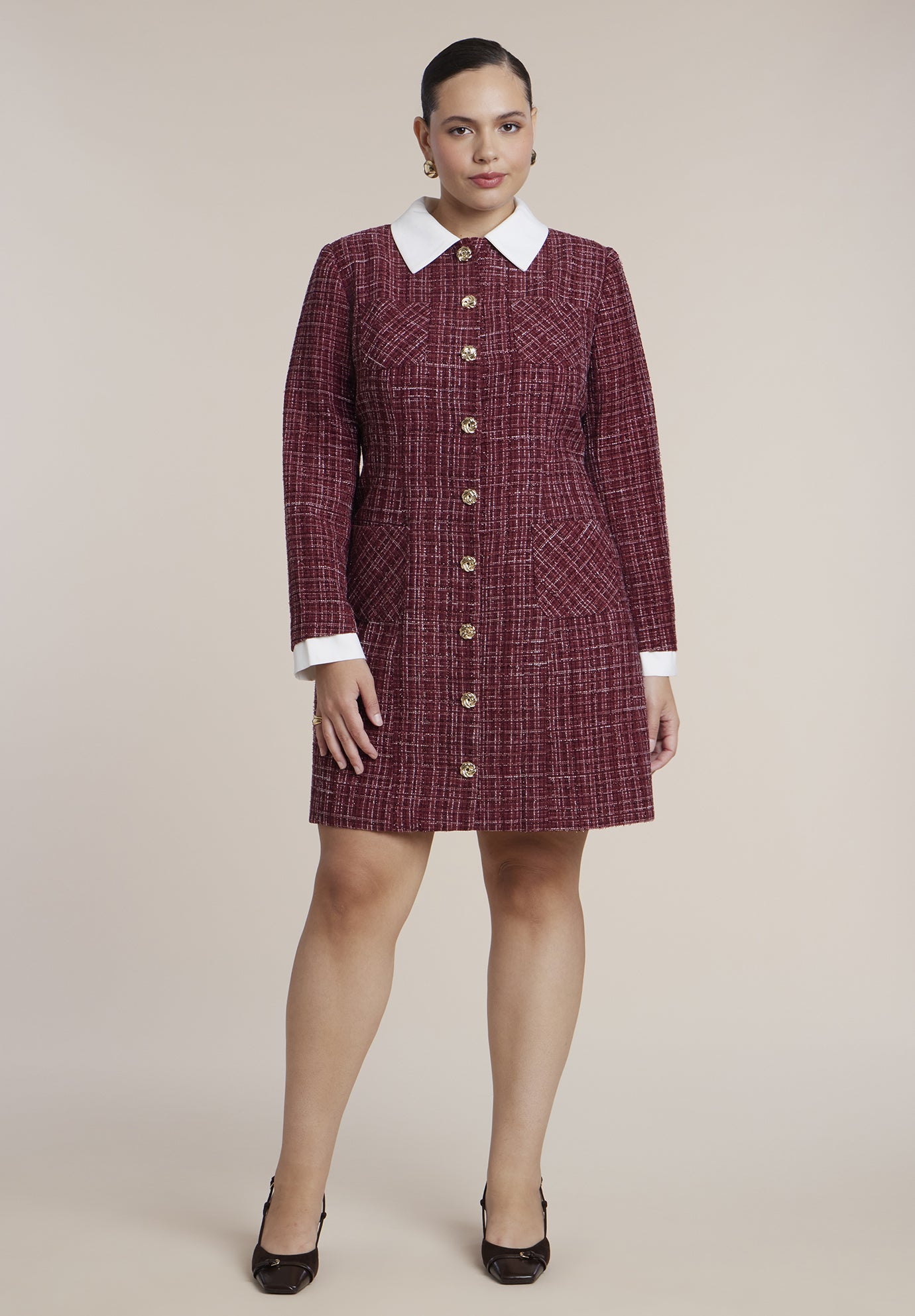 Tweed Twofer Mini Shirt Dress
