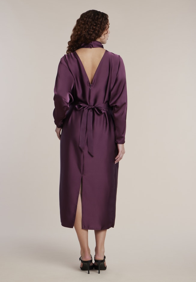 Dramatic Draped Satin Midi Dress image number 1