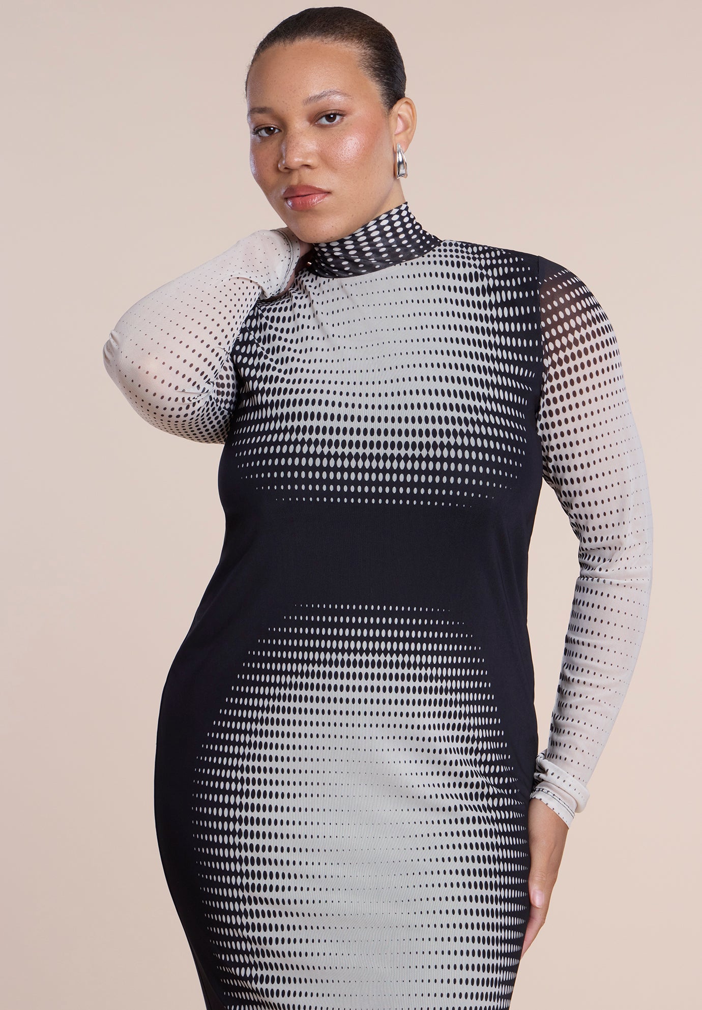 Printed Stretch Mesh Maxi Dress image number 3