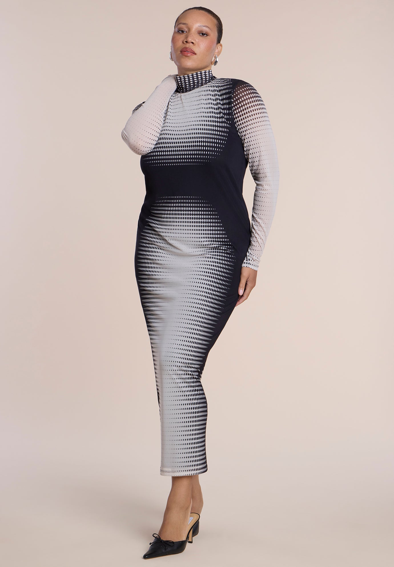 Printed Stretch Mesh Maxi Dress image number 0
