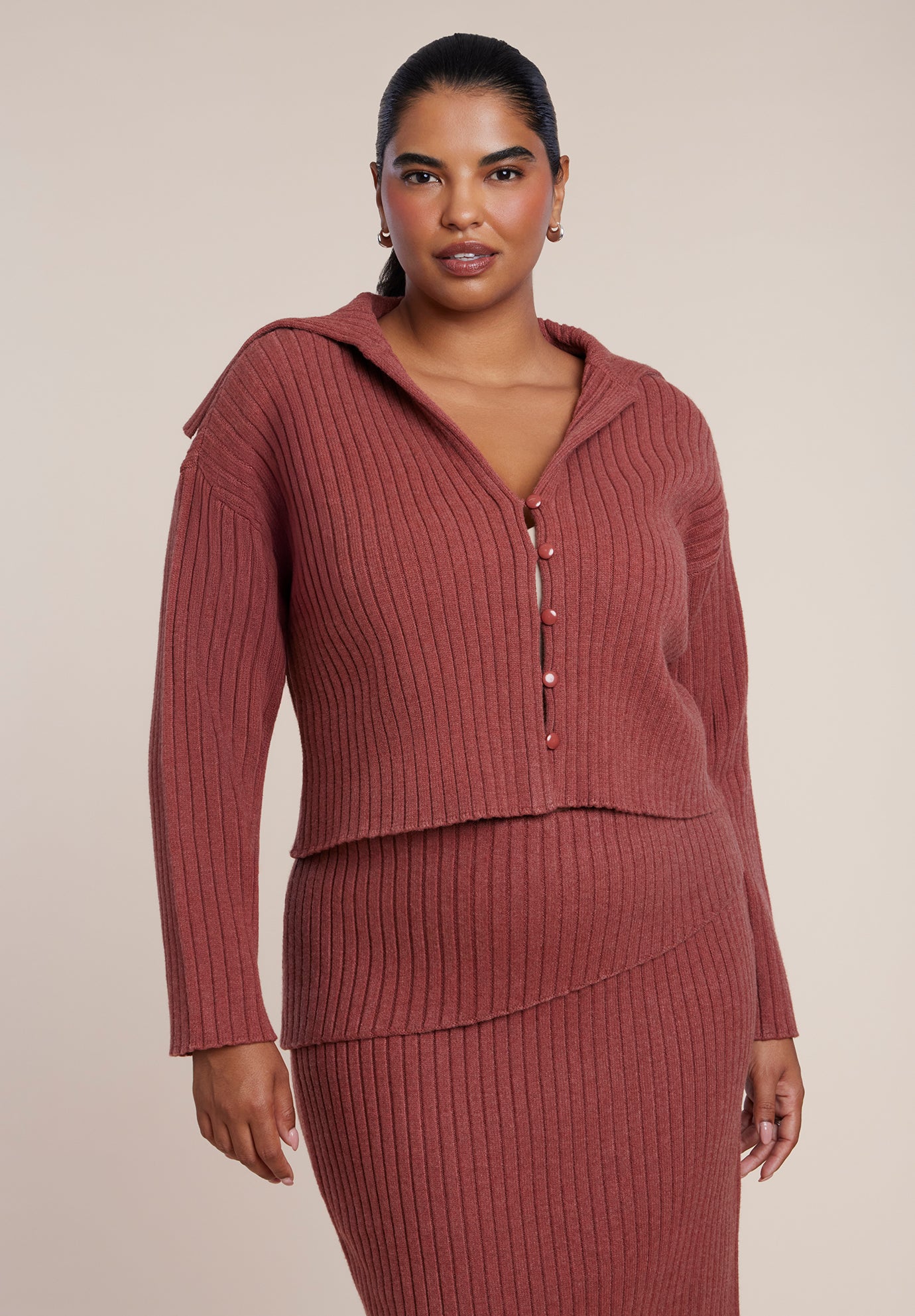 Oversized Collar Rib Knit Cardigan image number 1