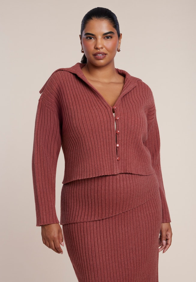 Oversized Collar Rib Knit Cardigan image number 1