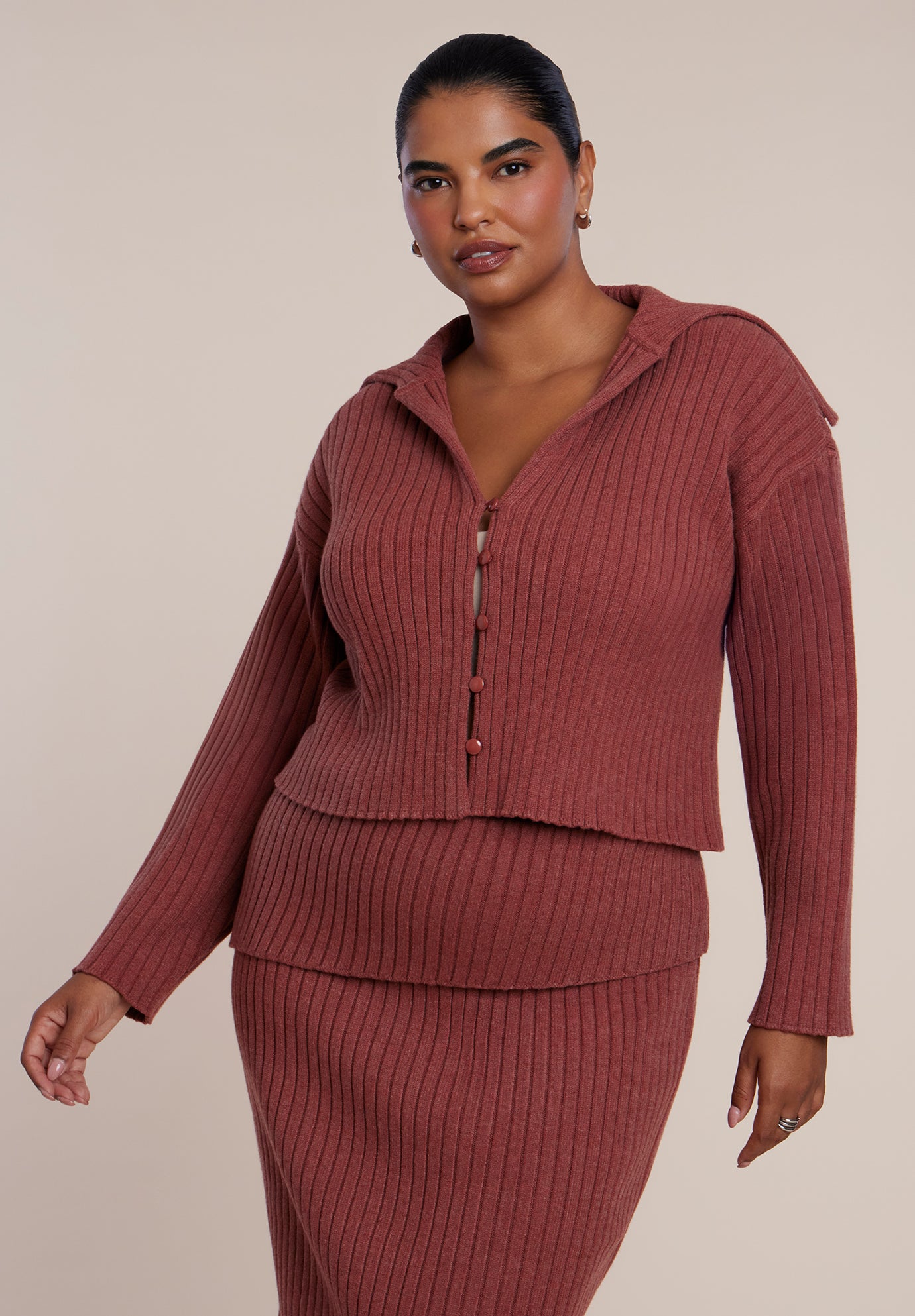 Oversized Collar Rib Knit Cardigan image number 2