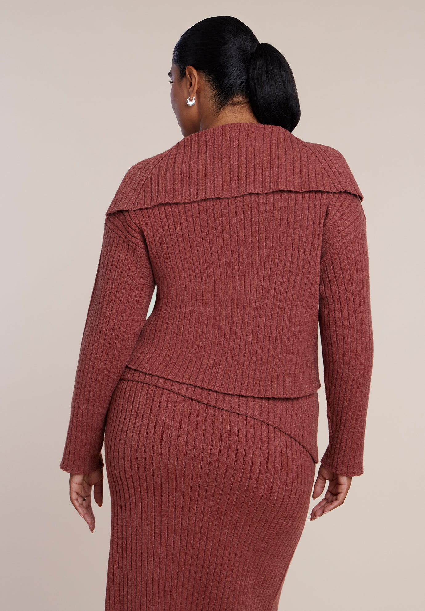 Oversized Collar Rib Knit Cardigan image number 3