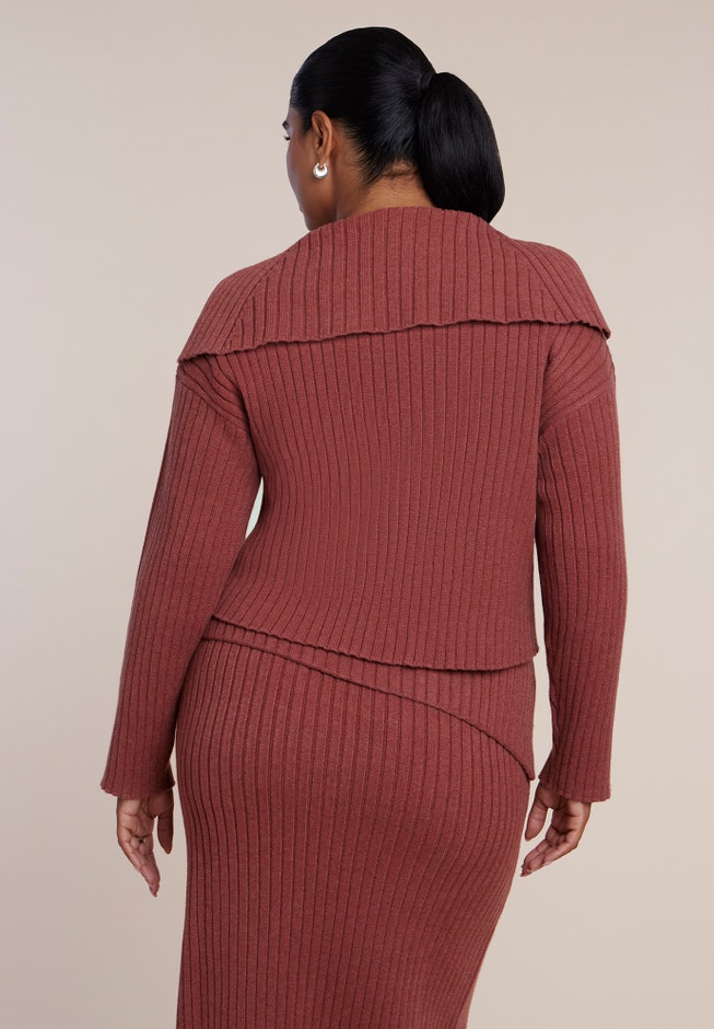 Oversized Collar Rib Knit Cardigan image number 3