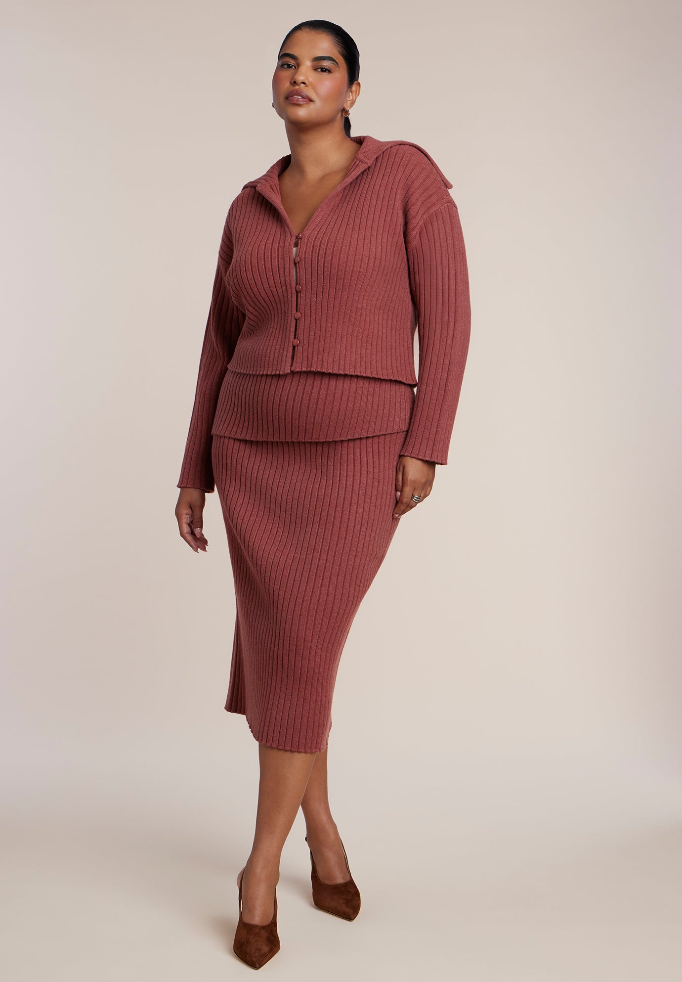 Oversized Collar Rib Knit Cardigan image number 4
