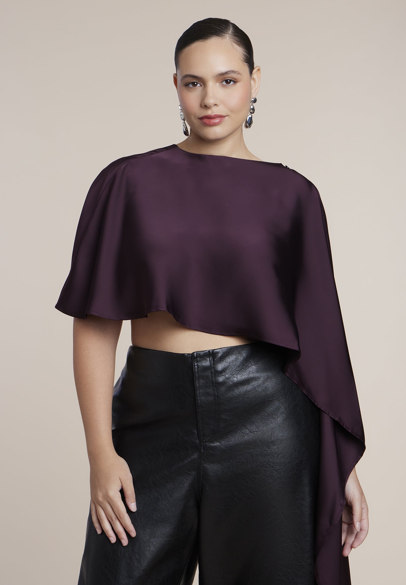 Cropped Satin Cape Top image number 2