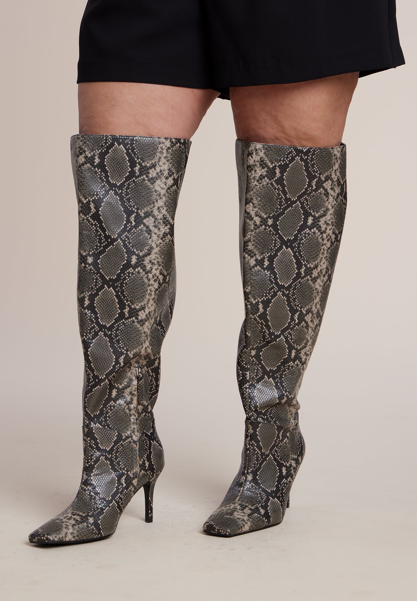 Embossed Faux Leather Knee-High Boot image number 1