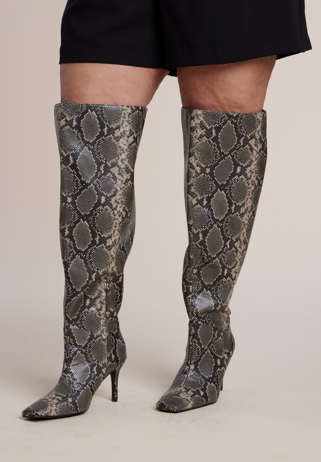 Embossed Faux Leather Knee-High Boot image number 1