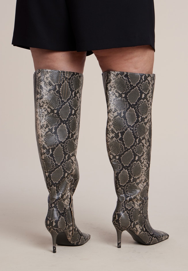 Embossed Faux Leather Knee-High Boot image number 2