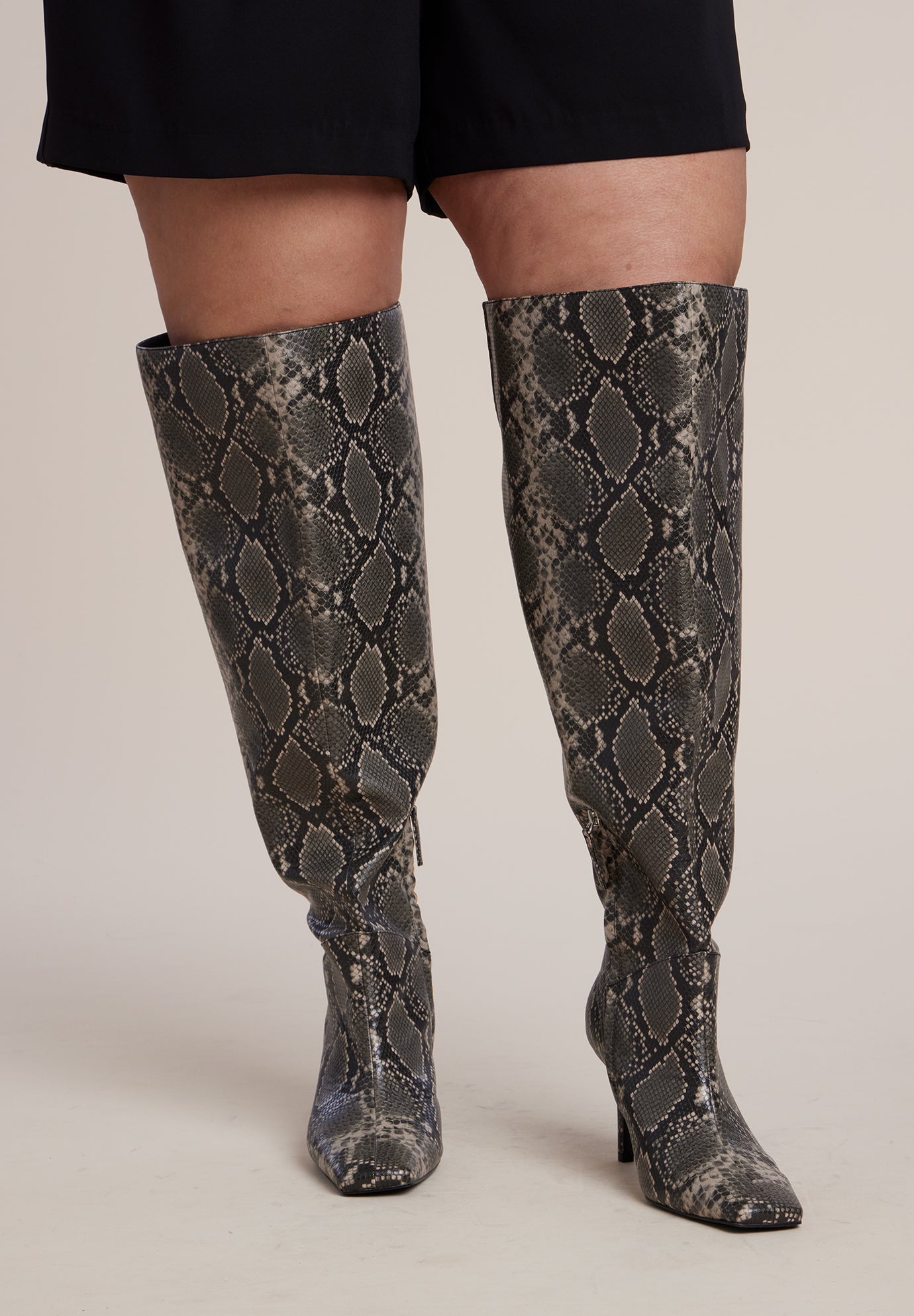 Embossed Faux Leather Knee-High Boot image number 0