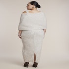 Brooch Detail Cape Sweater Midi Dress image number 1