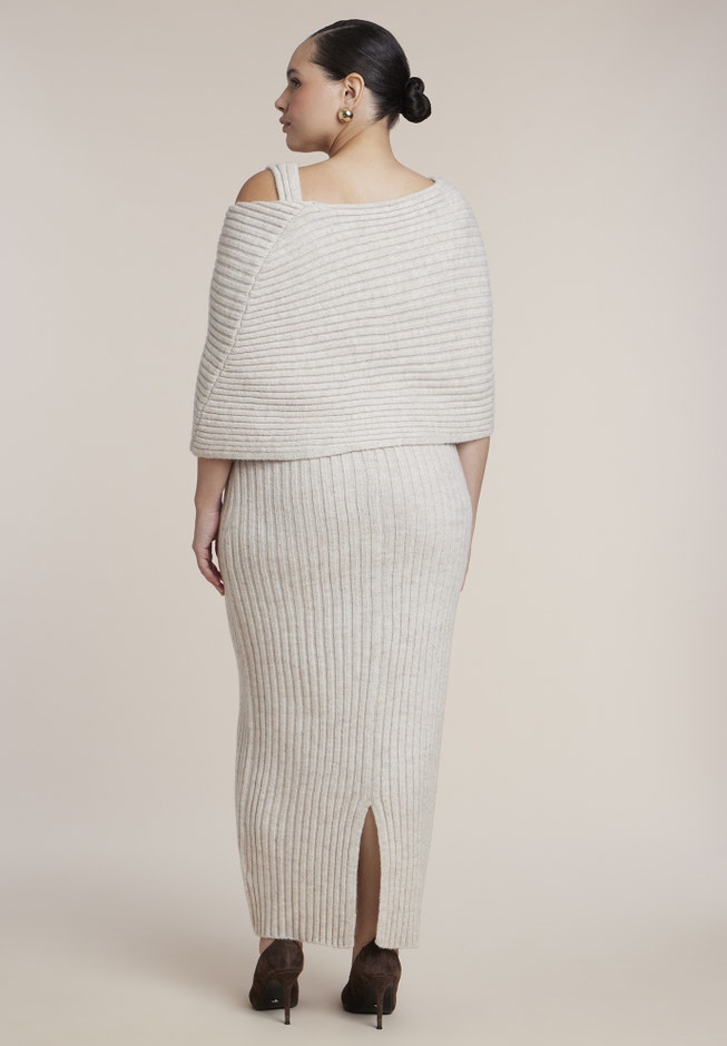 Brooch Detail Cape Sweater Midi Dress image number 1