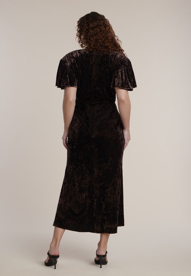 Crushed Velvet Strong Shoulder Maxi Dress image number 2