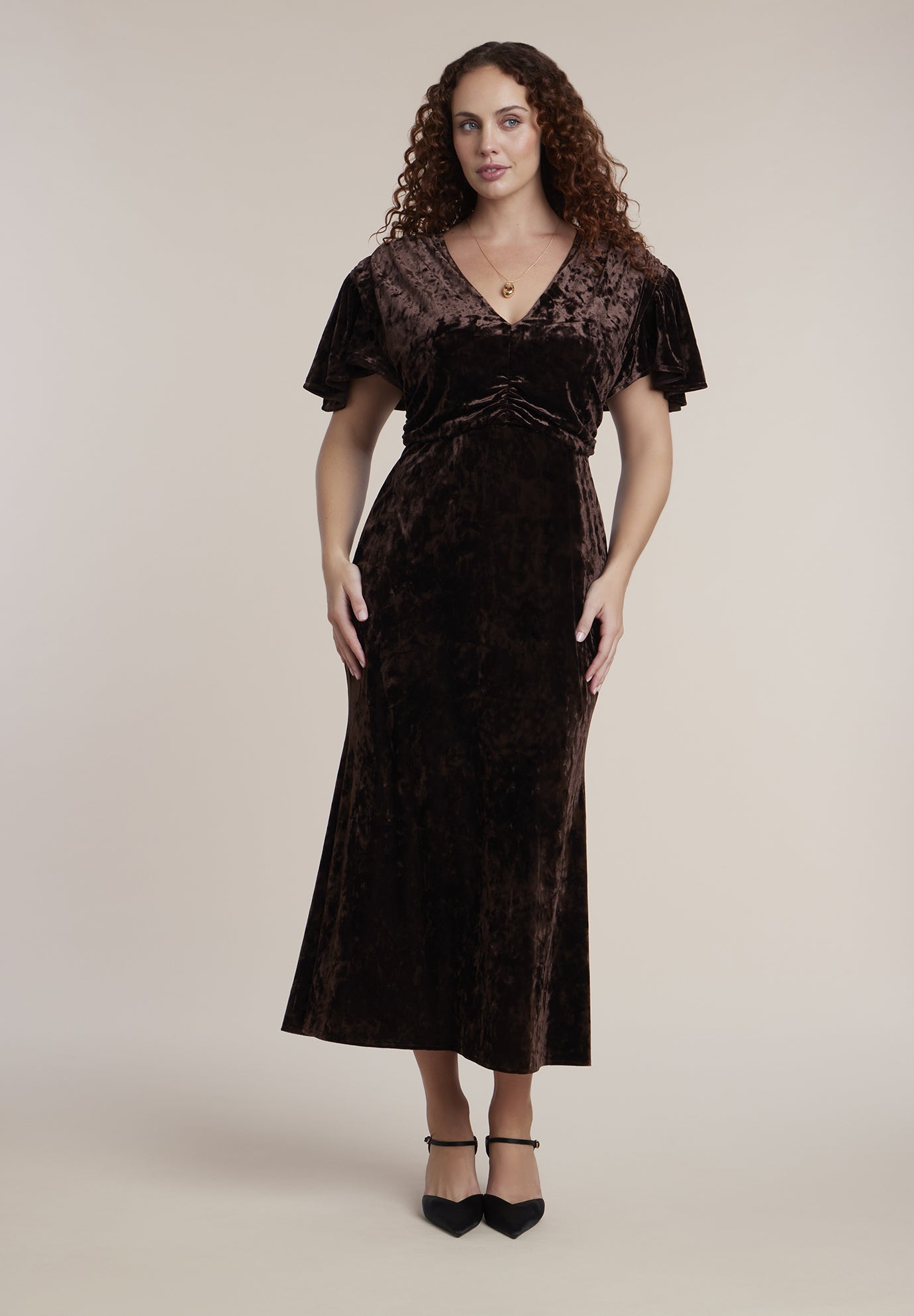 Crushed Velvet Strong Shoulder Maxi Dress image number 0