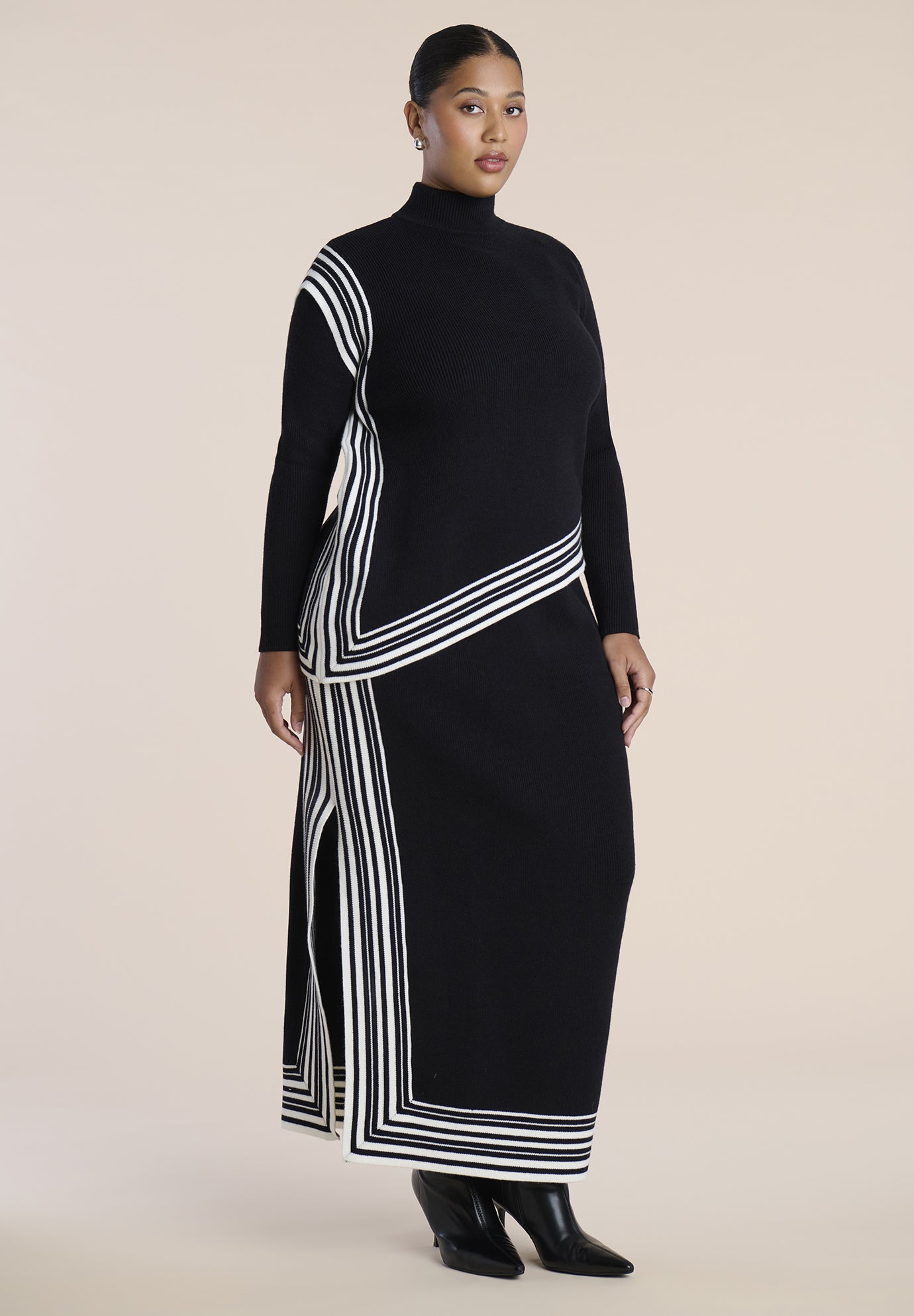 Stripe-Detail Asymmetric Turtleneck Sweater image number 2