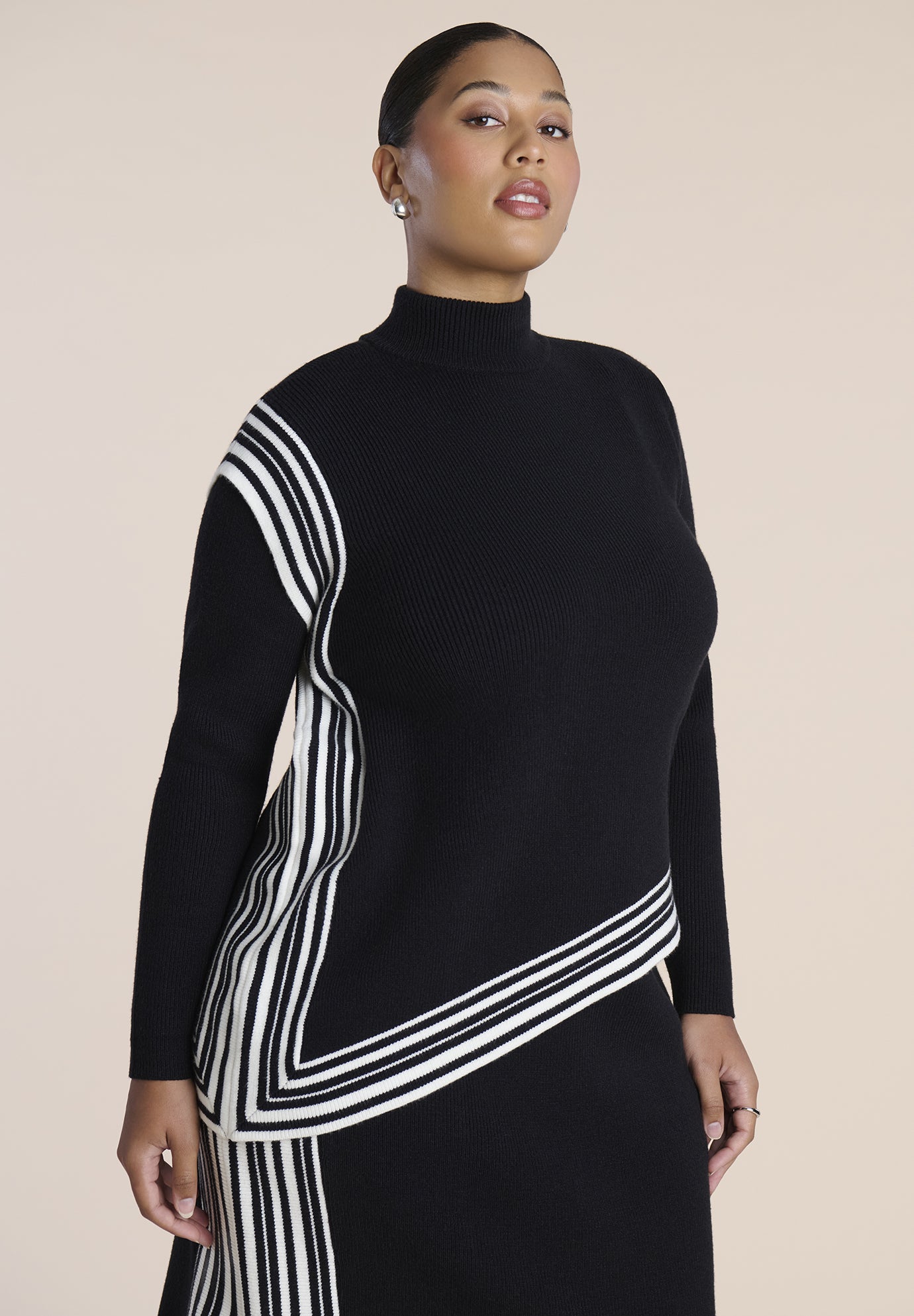 Stripe-Detail Asymmetric Turtleneck Sweater image number 0