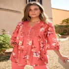 Plus Size Juliet Lace Trim Button-Down Shirt image number null
