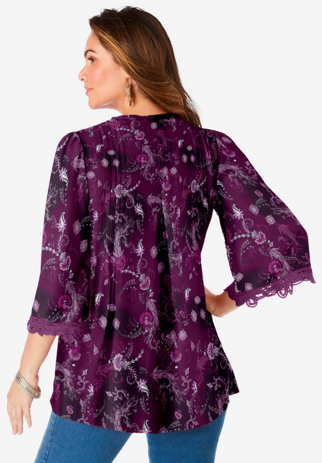 Plus Size Juliet Lace Trim Button-Down Shirt image number 1