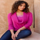 Plus Size Lightweight Cowl Neck Sweater with Lace Trim image number null