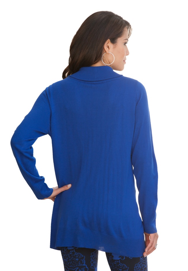 Plus Size Lightweight Cowl Neck Sweater with Lace Trim image number 1