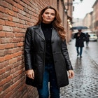 Plus Size A-Line Leather Jacket image number null