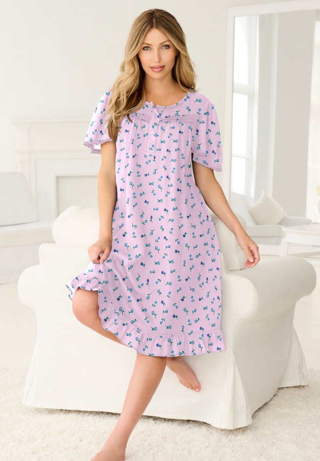 Short Floral Print Cotton Gown image number 5
