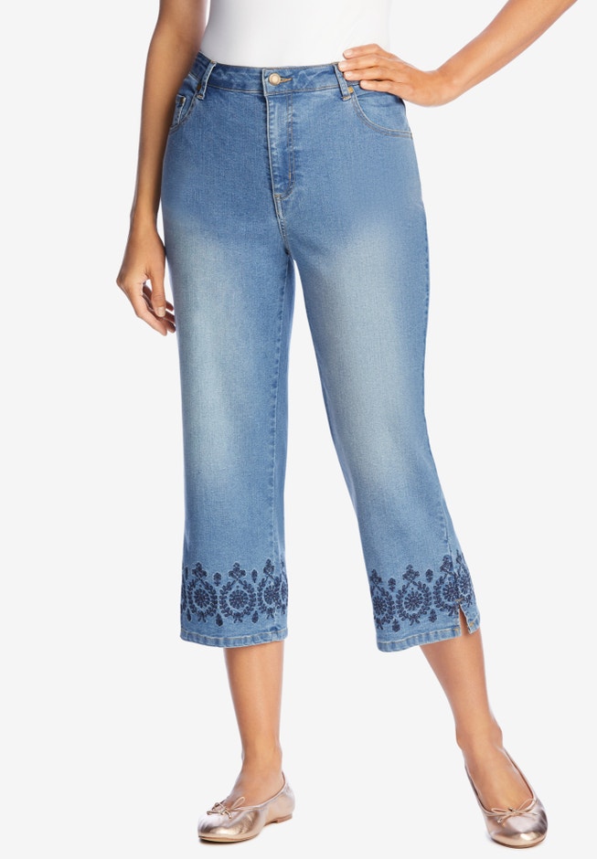 Stretch Denim Five-Pocket Capri Jeans image number 5