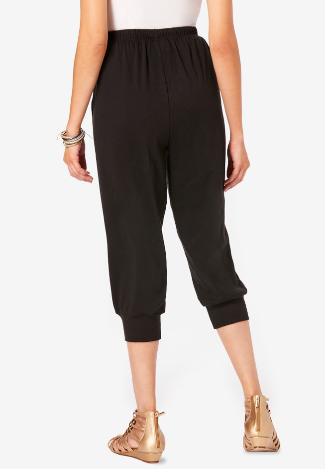 Plus Size Soft Knit Capri Pant with Drawstring Waist image number 1
