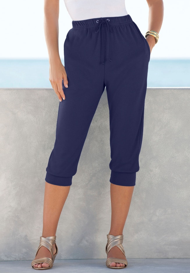 Plus Size Soft Knit Capri Pant with Drawstring Waist image number 3