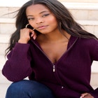 Plus Size Waffle Knit Zip-Front Relaxed Hoodie image number 6