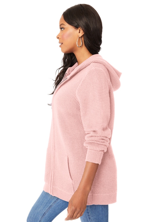Plus Size Waffle Knit Zip Hoodie image number 3