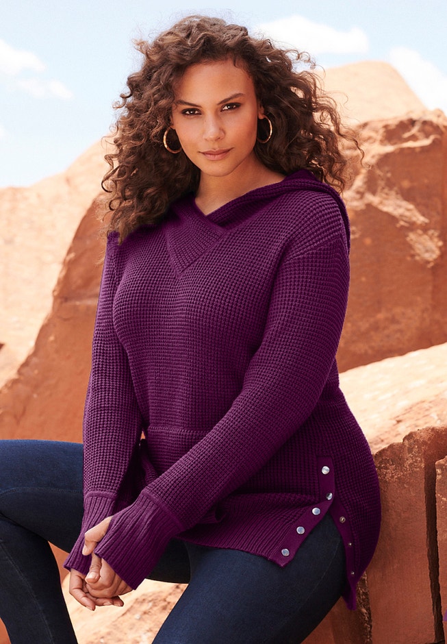 Plus Size Waffle Knit Zip Hoodie image number 9