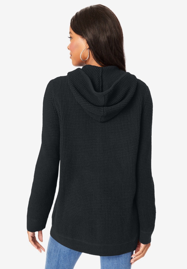 Plus Size Waffle Knit Zip Hoodie image number 1