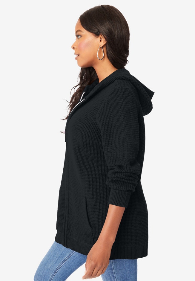 Plus Size Waffle Knit Zip Hoodie image number 2