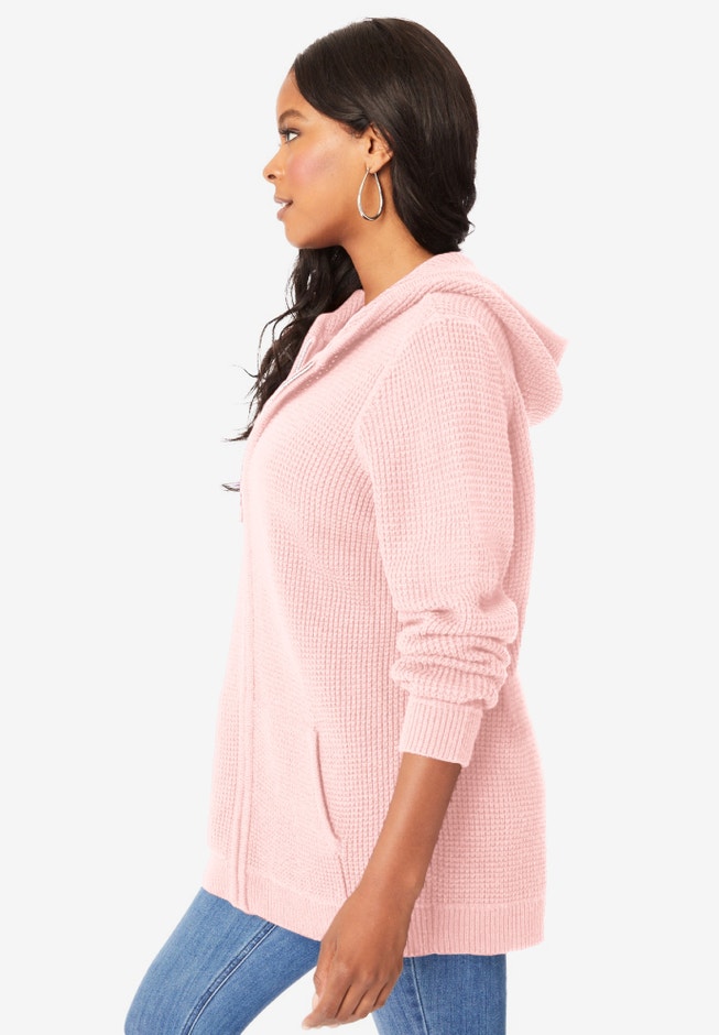 Plus Size Waffle Knit Zip Hoodie image number 2
