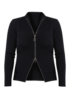 Two Way Zipper Sweater with Front Zipper Detail, Black Onyx