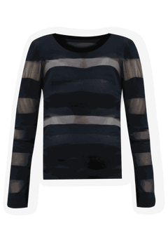 売れ筋商品|||エロクイ ニット&セーター アウター レディース Women's Plus Size Sheer Stripe Sweater With Shoulder Pad Black Sheer Stripe Sweater With Shoulder Pad | Dia & Co