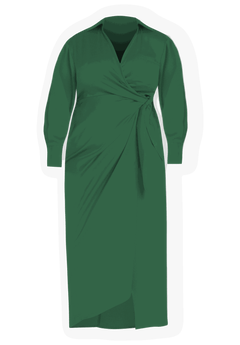 green emerald velvet dress Chic Green Wrap Dress with Long Sleeves Green / US 16 main image 0