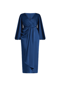 Satin Puff Sleeve Pleated Dress