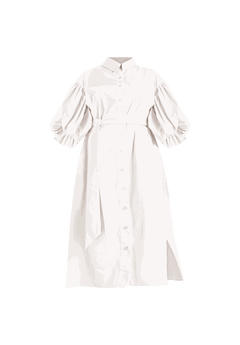 Balloon Sleeve Shirt Dress for Women - Relaxed Fit, White